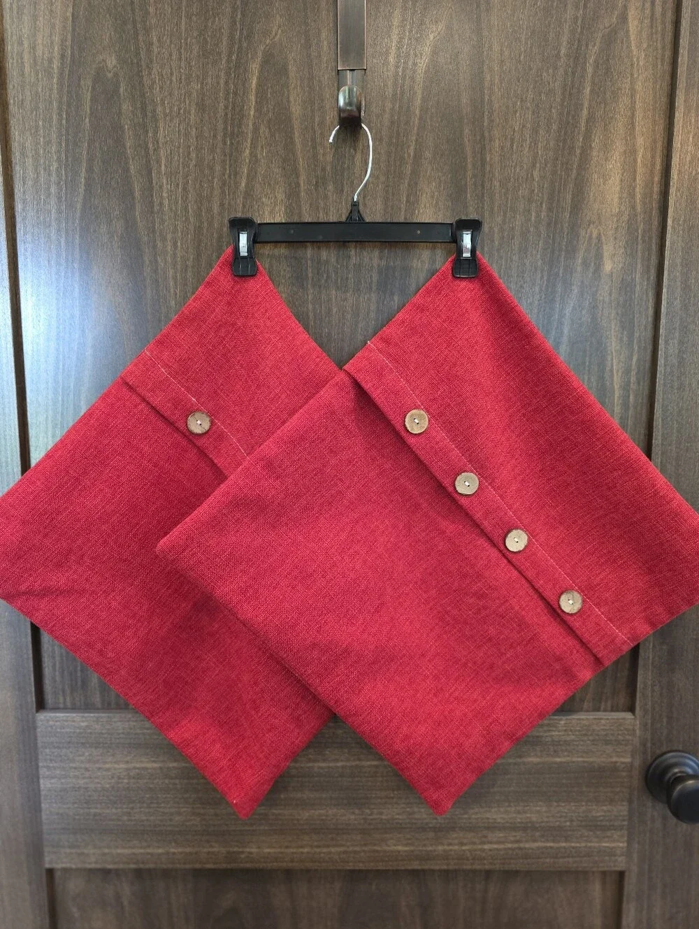 Red Throw Pillow Covers With Zipper And Decorative Buttons 18 X 18 Set Of 2